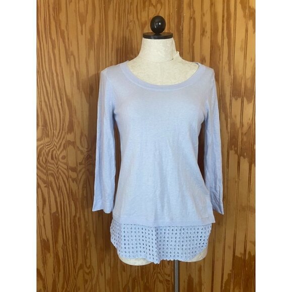Moth Long Sleeve Eyelet Hem Tunic Top Round Neck Casual Button Modal Blue S/P - Picture 1 of 9